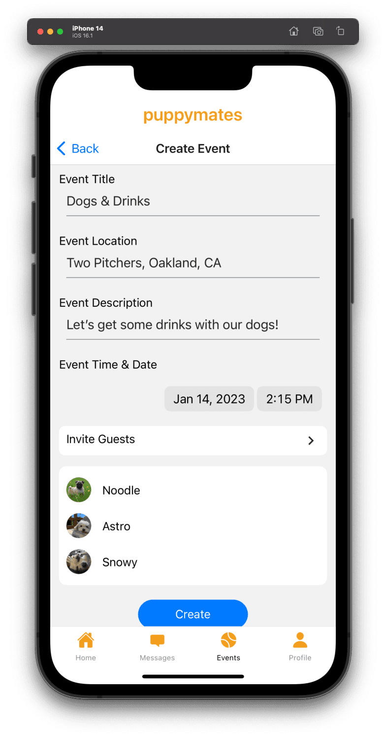 Puppymates Create Event Screenshot